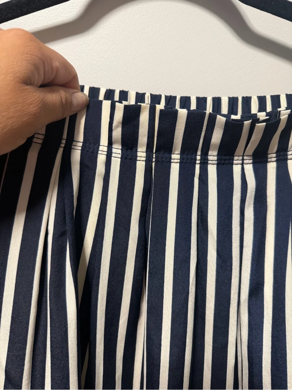 J. Crew Navy and White Vertical-Striped Midi Skirt